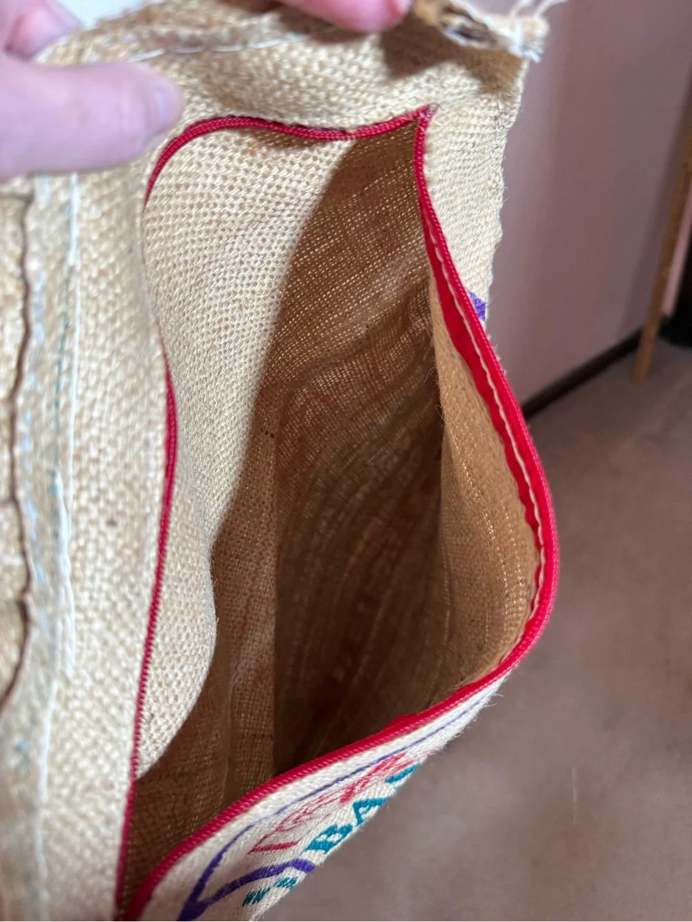 Vintage royal rice bag jute burlap zip top up cycled reusable bag